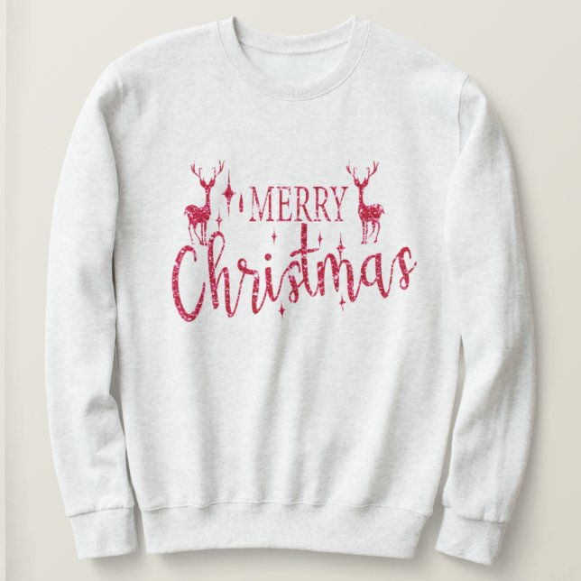 Christmas Red Glitter Holiday Merry Christmas Sweatshirt (Design Front)