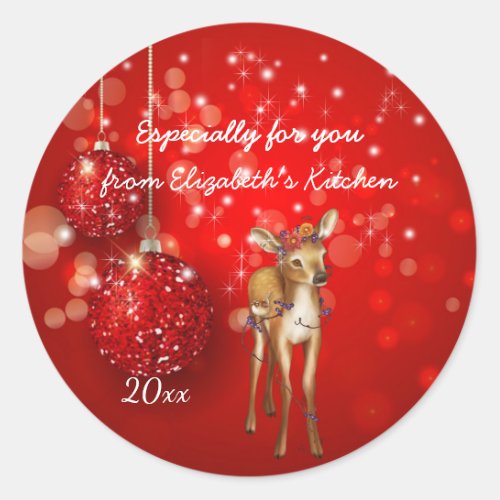 Christmas Red Glitter Ornaments  Custom Holiday Classic Round Sticker