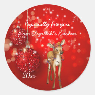 Christmas, Red Glitter Ornaments, Custom, Holiday Classic Round Sticker