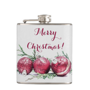 Christmas Red Glitter Ornaments Oil Painting Flask