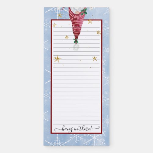 Christmas Red Gnome Blue Snowflakes Hang in There Magnetic Notepad