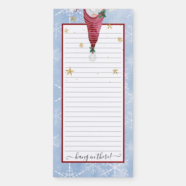 Christmas Red Gnome Blue Snowflakes Hang in There Magnetic Notepad (Front)