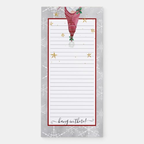 Christmas Red Gnome Gray Snowflakes Hang in There Magnetic Notepad