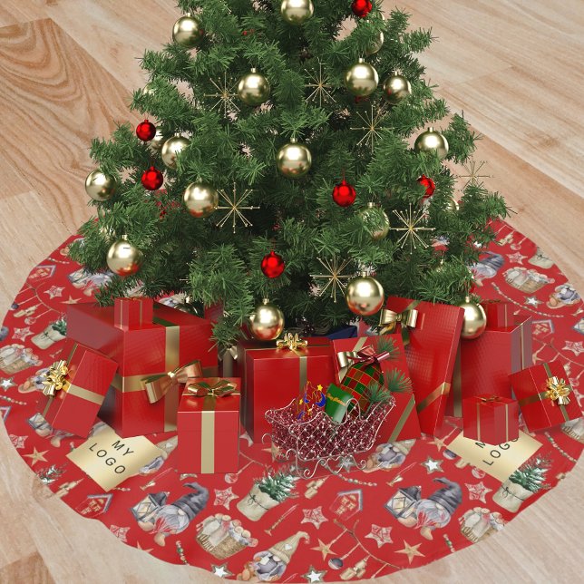 Christmas red gnomes farmhouse business logo brushed polyester tree skirt (Creator Uploaded)