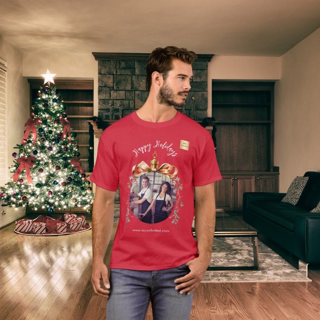 Christmas red gold bauble team photo logo T-Shirt (Creator Uploaded)