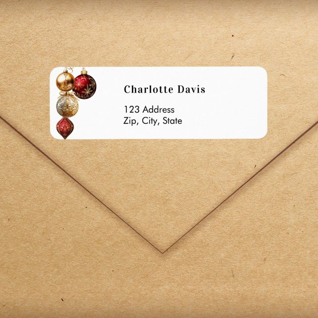 Christmas red gold baubles return address label (Creator Uploaded)