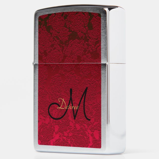 Christmas Red Gold Black Girly Monogram Zippo Lighter (Left)