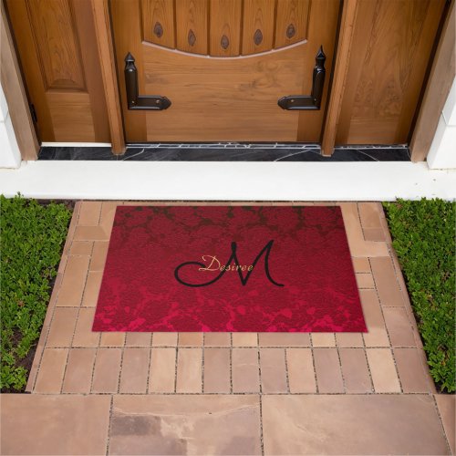 Christmas Red Gold Black Winter Monogram Doormat