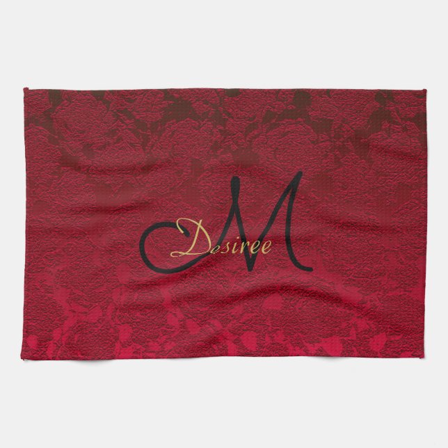 Christmas Red Gold Black Winter Monogram Kitchen Towel (Horizontal)