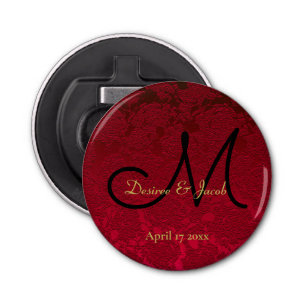 Christmas Red Gold Black Winter Wedding Monogram Bottle Opener