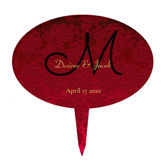 Christmas Red Gold Black Winter Wedding Monogram Cake Topper (Front)