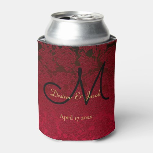 Christmas Red Gold Black Winter Wedding Monogram Can Cooler