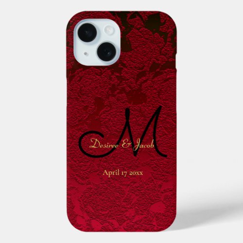 Christmas Red Gold Black Winter Wedding Monogram iPhone 15 Case