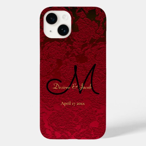 Christmas Red Gold Black Winter Wedding Monogram Case_Mate iPhone 14 Case