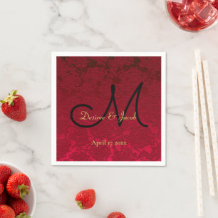 Christmas Red Gold Black Winter Wedding Monogram Napkins