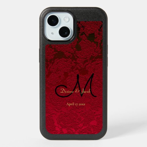 Christmas Red Gold Black Winter Wedding Monogram iPhone 15 Case