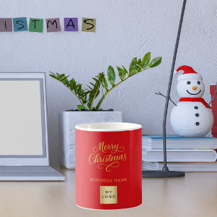 Christmas red gold business logo coffee mug