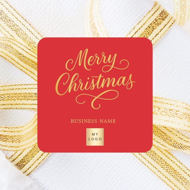 Christmas red gold business logo square sticker (Creator Uploaded)