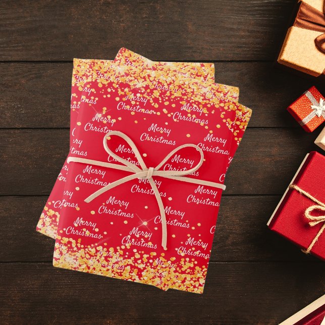 Christmas red gold confetti elegant wrapping paper sheets (Creator Uploaded)