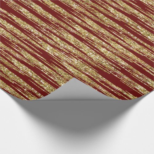 Christmas Red Gold Faux Glitter Stripes Wrapping Paper