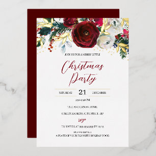 Christmas Red Gold Festive Foliage Party Foil Invitation