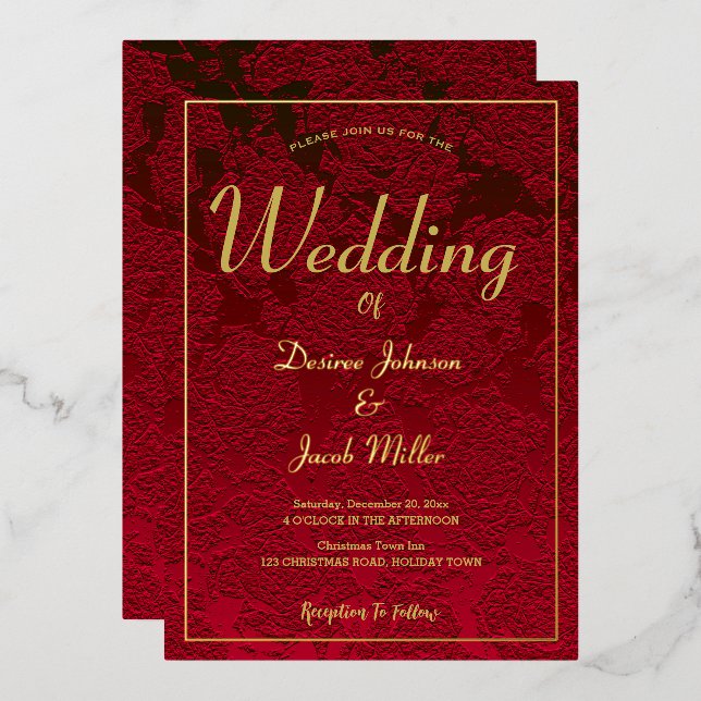 Christmas Red Gold Foil Border Elegant Modern Invitation (Front/Back)