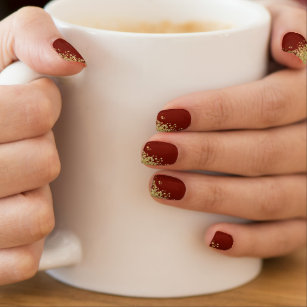Christmas red gold glitter bright shining diamond minx nail art