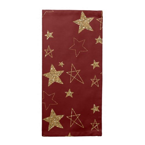 Christmas Red Gold Glitter Stars Cloth Napkin