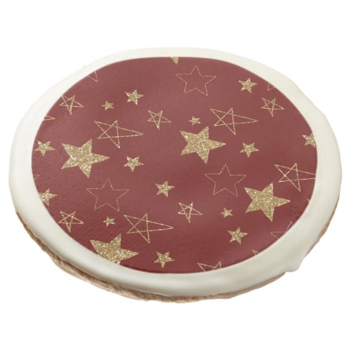 Christmas Red Gold Glitter Stars Sugar Cookie