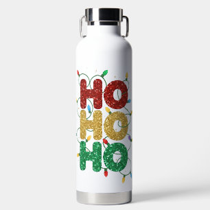 CHRISTMAS RED GOLD GREEN GLITTER LOOK HO HO HO WATER BOTTLE
