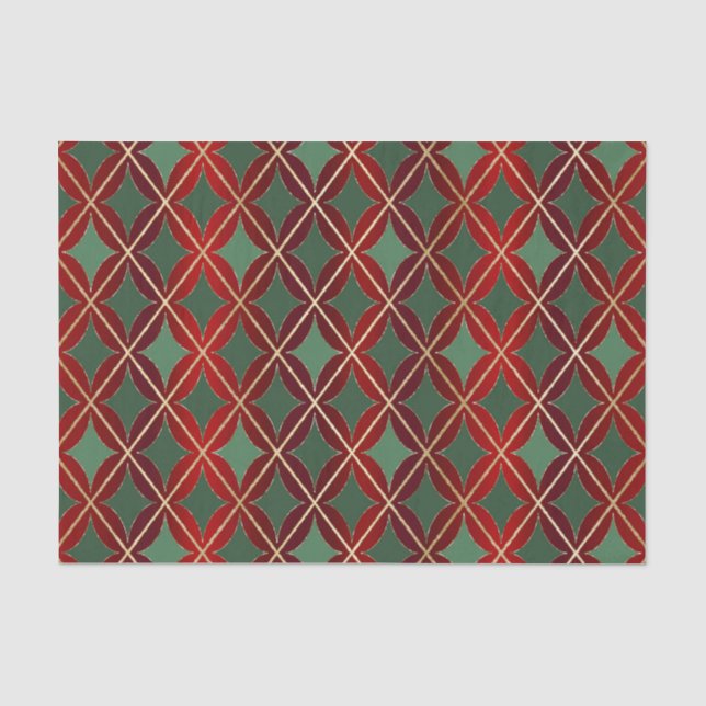 Christmas Red Gold Green Harlequin Curved Diamond Tissue Paper (Front)