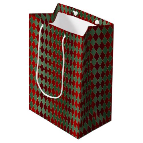 Christmas Red Gold Green Harlequin Medium Gift Bag