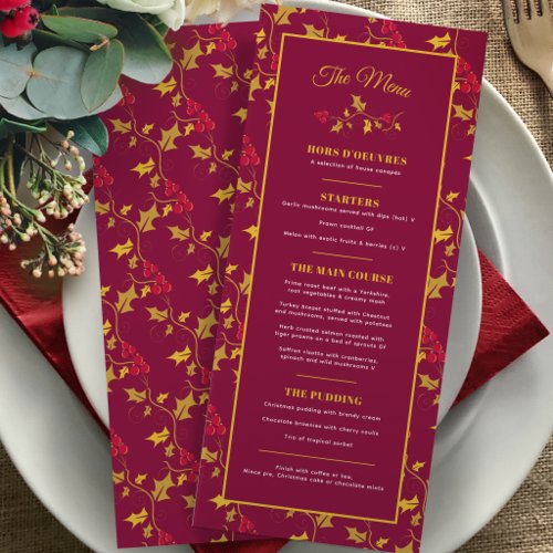 Christmas red gold holly berry 4 course event menu