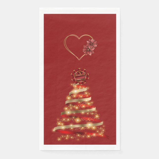 Christmas Red & Gold Modern Trees  Paper Guest Towels (Front)