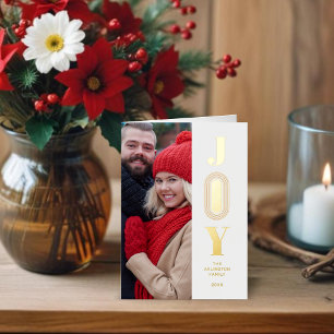 Christmas Red & Gold Original Oval Trend Joy Photo Foil Holiday Card