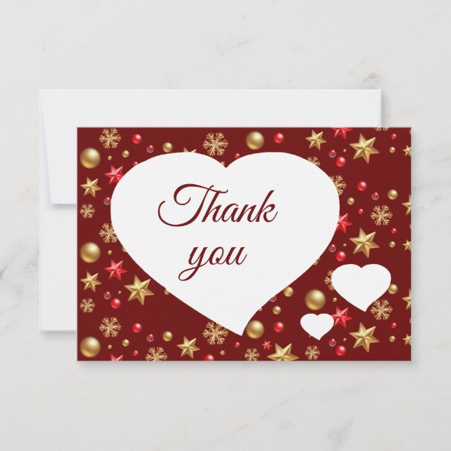 Christmas Red Gold Ornaments  Thank you Card (Front)