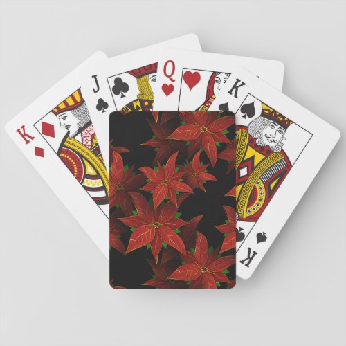 Christmas Red Gold Poinsettia Watercolor Playing Cards