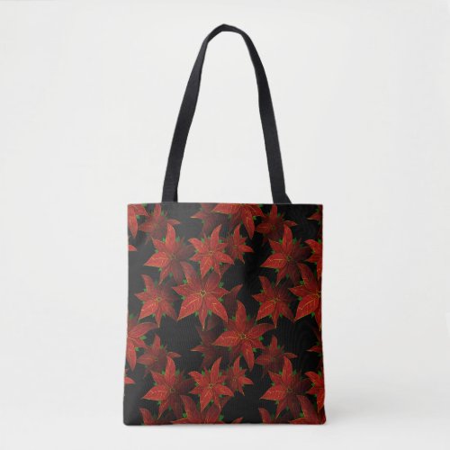 Christmas Red Gold Poinsettia Watercolor Tote Bag