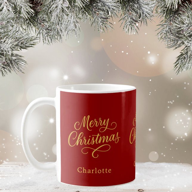 Christmas red gold script classic coffee mug (Creator Uploaded)