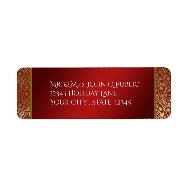 Christmas Red Gold Snowflake Filigree Label (Front)