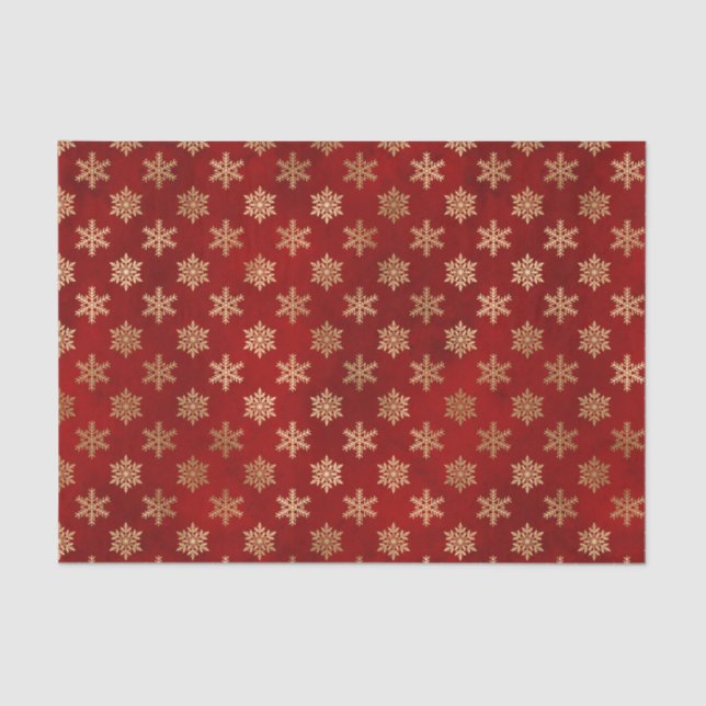 Christmas Red Gold Snowflakes Illustration Tissue Paper (Front)