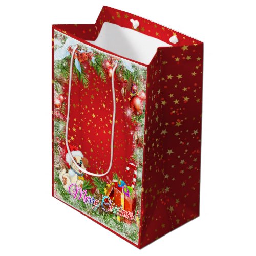 Christmas Red Gold Starry Medium Gift Bag