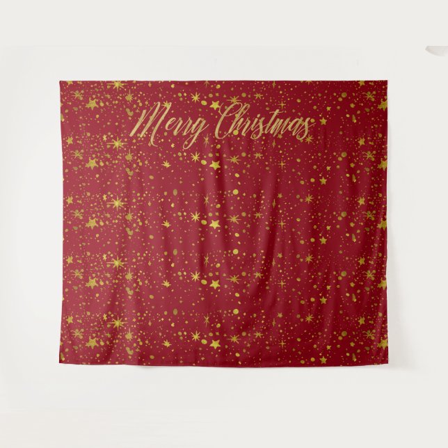Christmas Red Gold Stars Photo Booth Backdrop (Front (Horizontal))