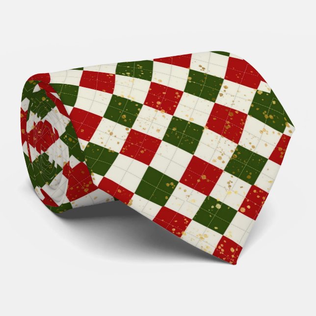 Christmas Red Green and Gold Argyle  Neck Tie (Rolled)
