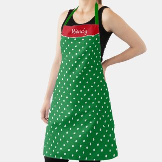 Christmas Red Green and White Polka Dots with Name Apron