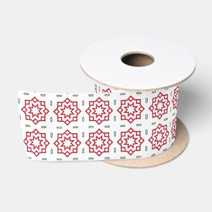 Christmas Red Green and White Star Pattern Satin Ribbon