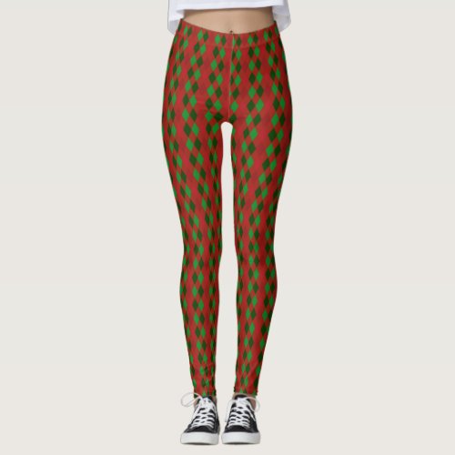 Christmas Red  Green Argyle Pattern Leggings