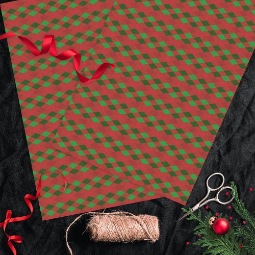 Christmas Red  Green Argyle Pattern Tissue Paper