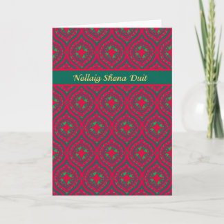 Christmas Red Green Baubles, Irish Gaelic Greeting Holiday Card