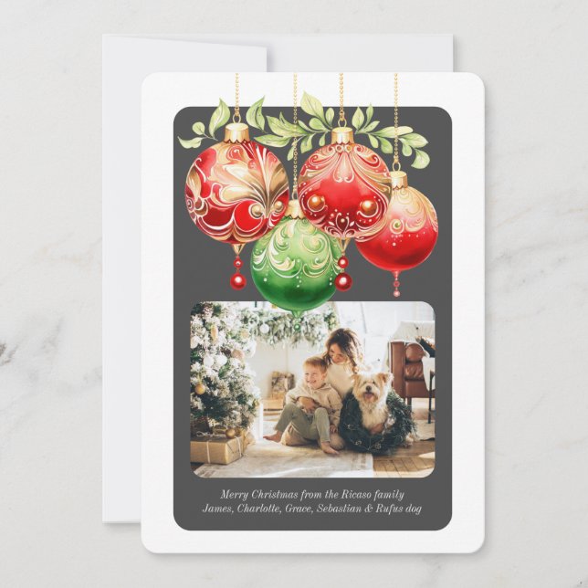 Christmas Red Green Baubles Photo Template (Front)